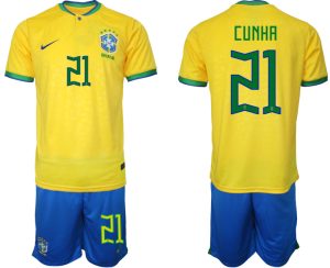 Moški Nogometni dresi Brazilija Domači SP 2022 Kratek Rokav + Kratke hlače CUNHA 21