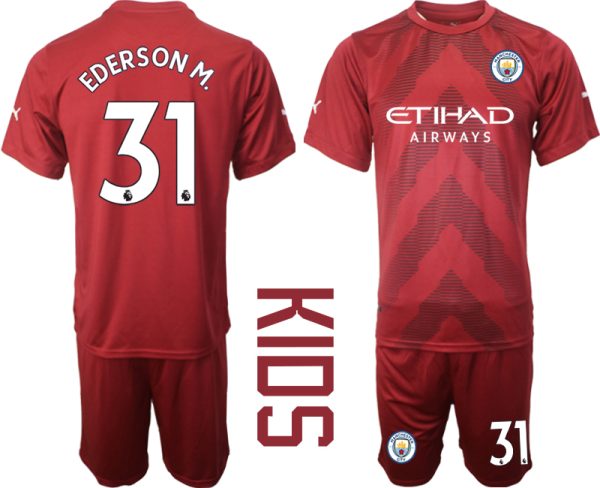 Otroški Nogometni dresi Manchester City Vratar Gostujoči 2023 Kratek Rokav + Kratke hlače EDERSON M.31